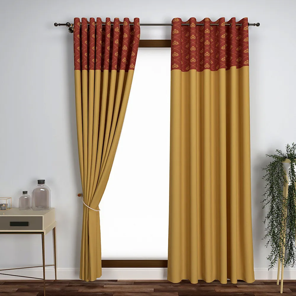 Yellow & Brick Red Semi-Designer Window Curtain