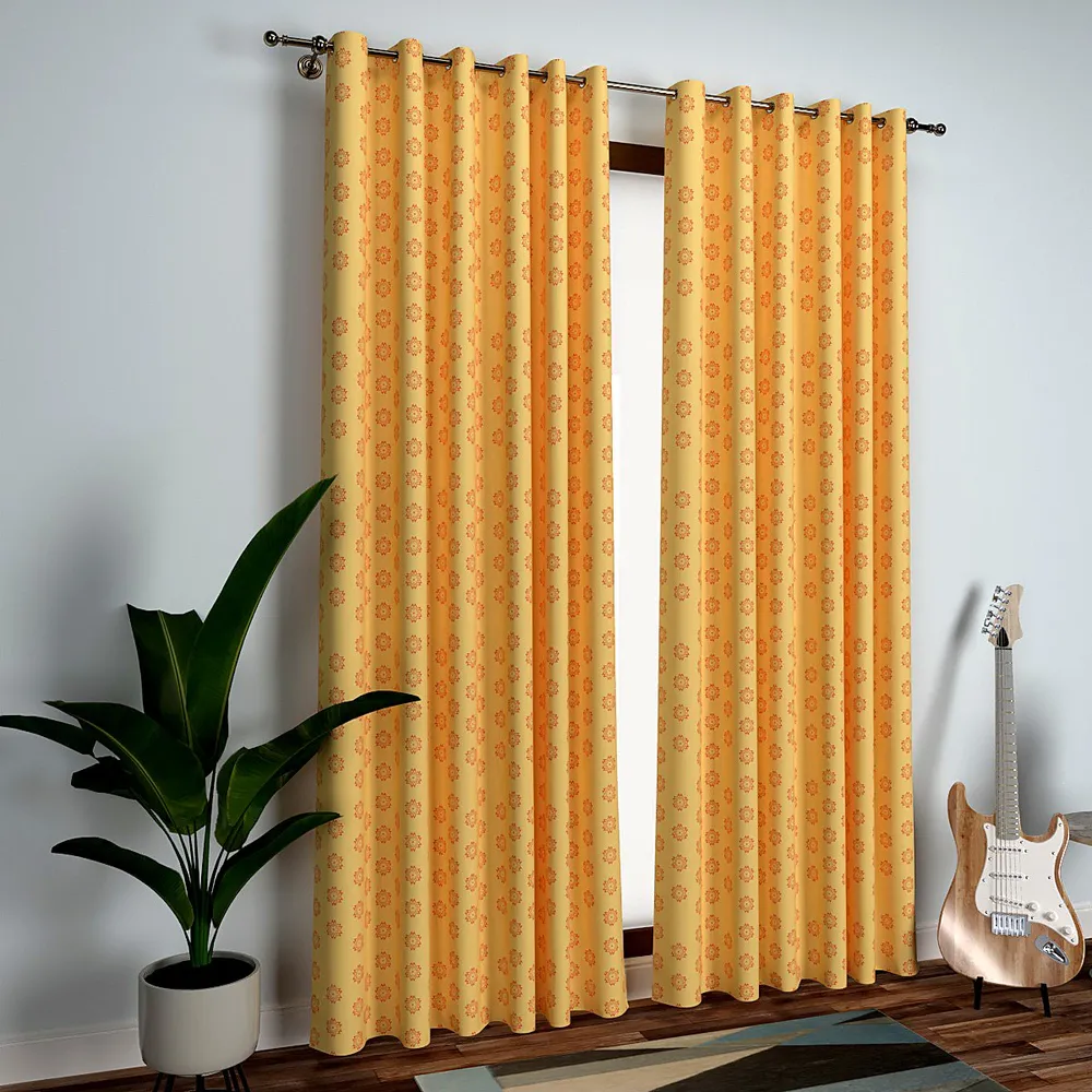 Yellow Floral Patterned Door Curtain