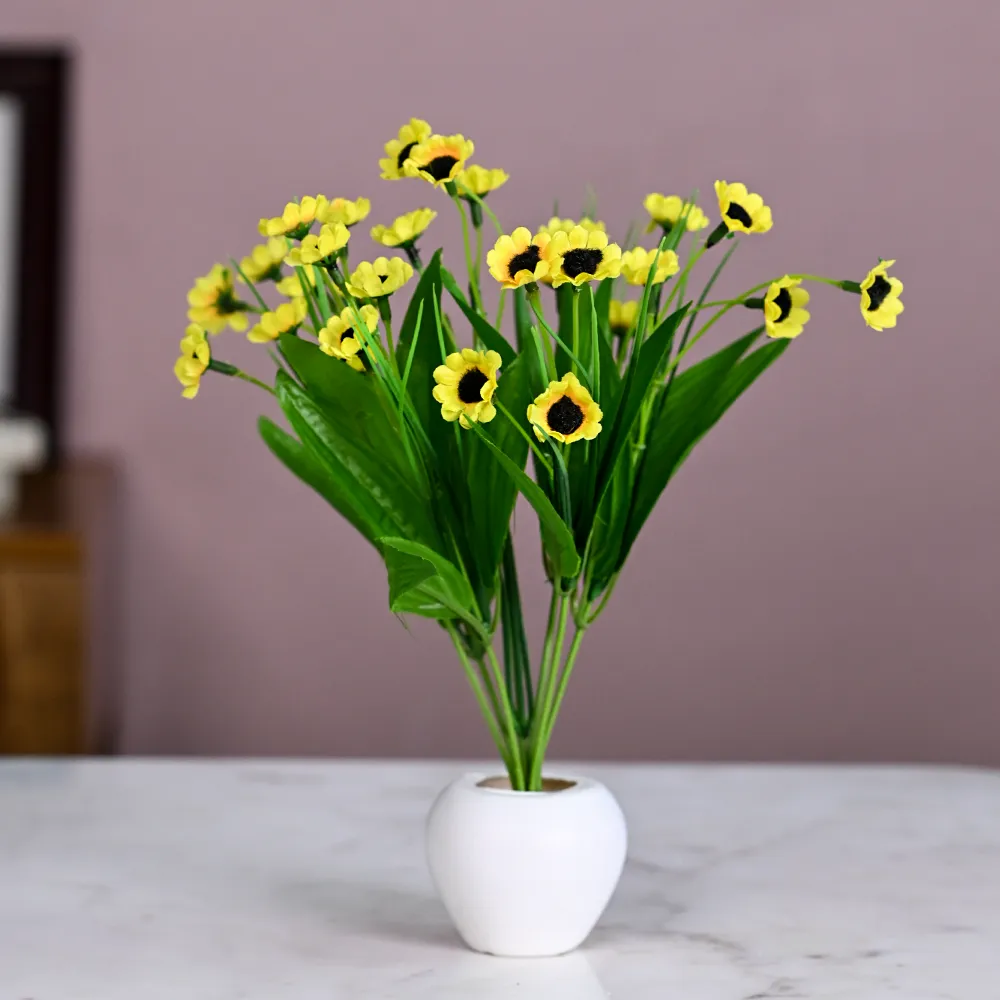 Yellow Goldstrum Artificial Flower Bunch With Pot