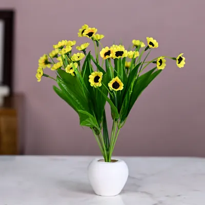 Yellow Goldstrum Artificial Flower Bunch With Pot