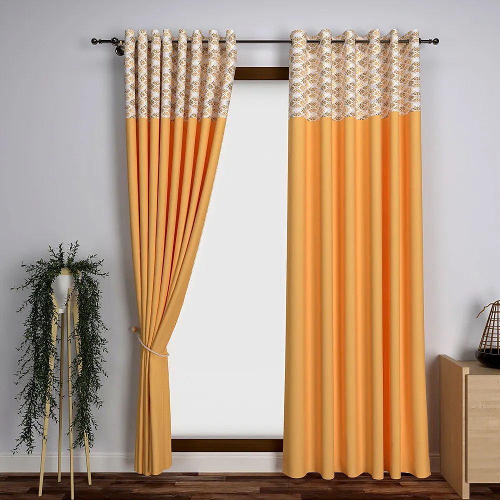 Yellow Motif Semi-Designer Window Curtain