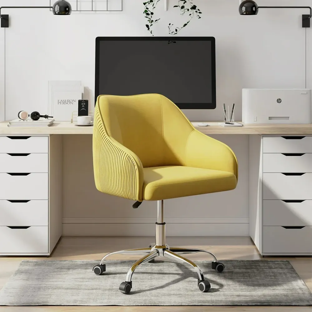Yellow Velvet Ergonomic Swivel Chair