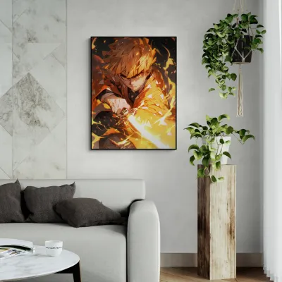 Zenitsu Agatsuma Attack Demon Slayer Anime Canvas Wall Painting